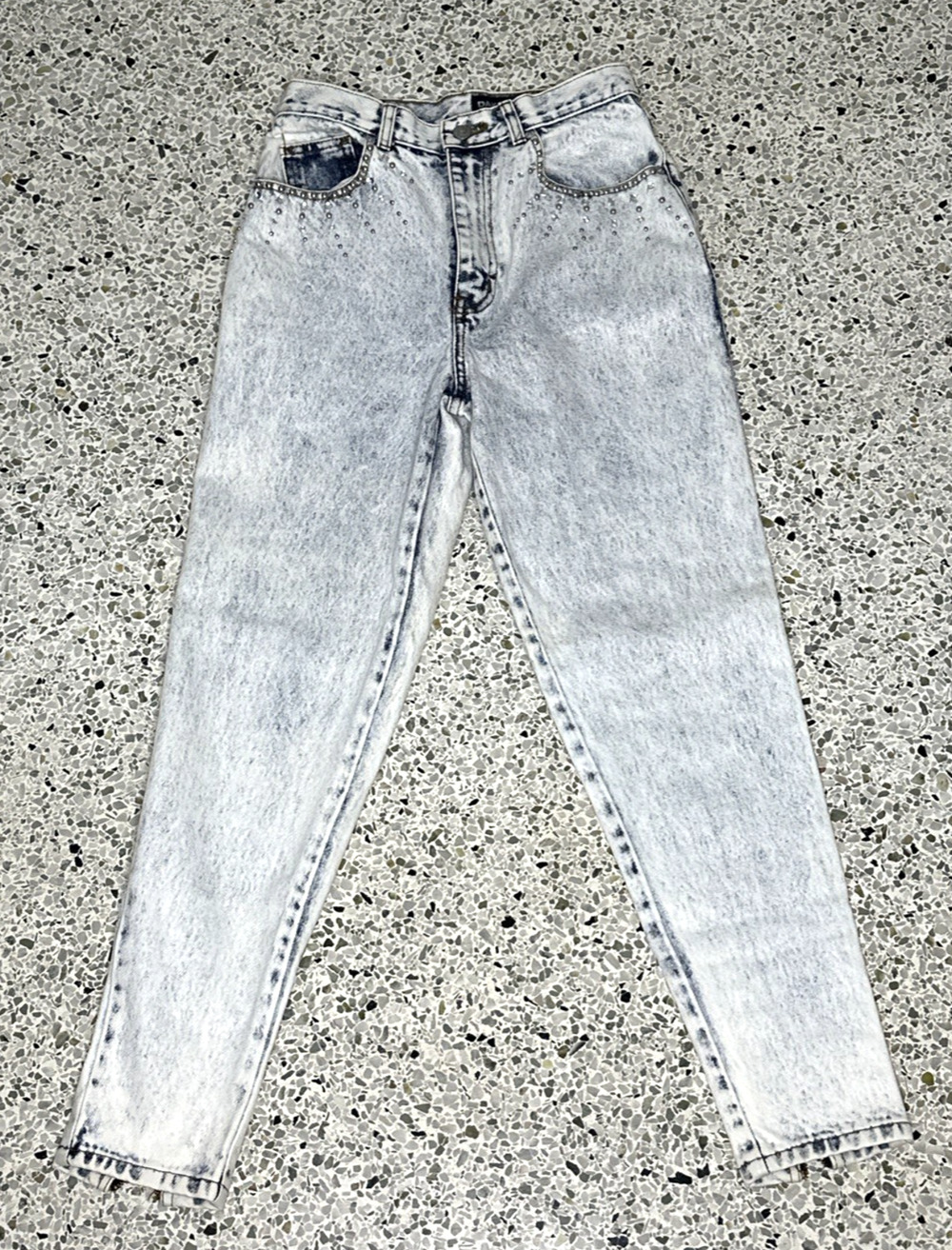 Vintage Dakota Blue Acid Wash Jeans High Waist Rhinestone Studded 80s 90s